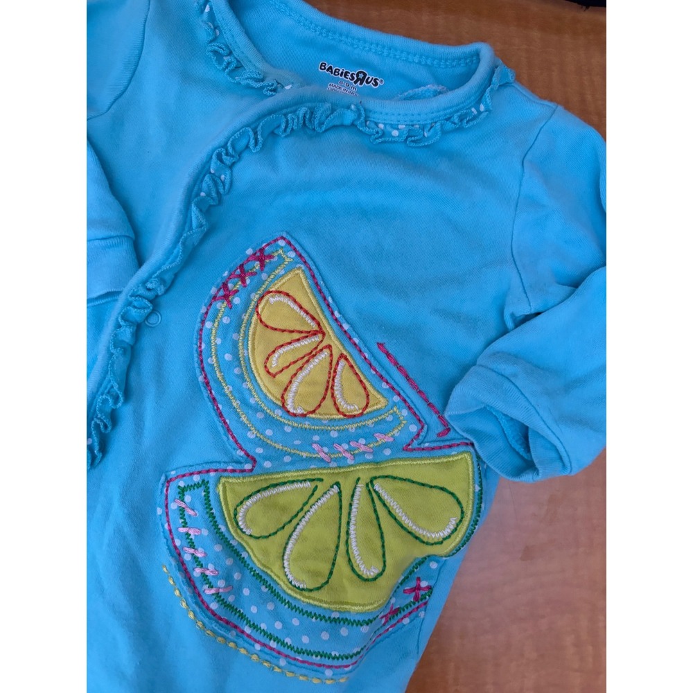 Babies R Us 6-9M Footed Sleepers 2 Pack Lemon Lime Floral Y2K Blue Cotton Snaps